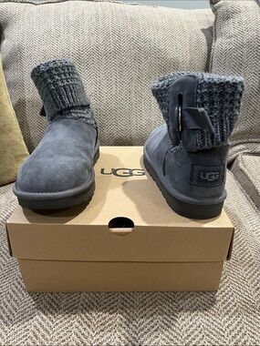 UGG Women's Dark Grey Suede Knit-Cuff Ankle Booties
